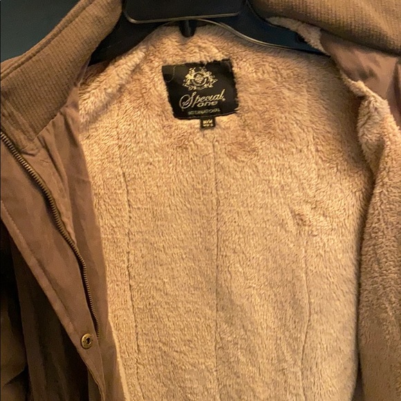 army green fuzzy lined anorak style coat - Picture 2 of 3